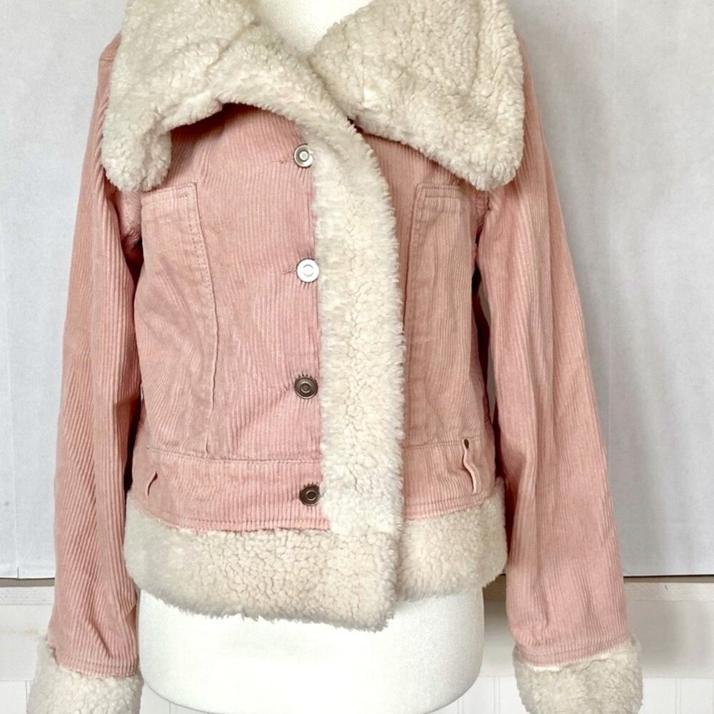 Penny Lane Pastel Pink Fur Lined Corduroy Jacket Sz S